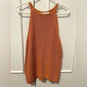 Zara crochet Burnt Orange Knit Tank Top Size Small Women’s